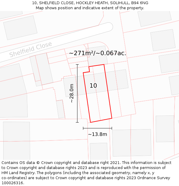 10, SHELFIELD CLOSE, HOCKLEY HEATH, SOLIHULL, B94 6NG: Plot and title map