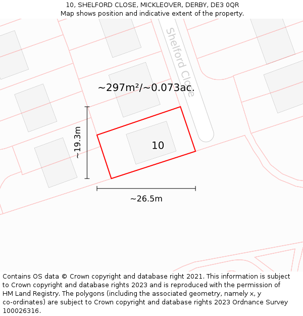 10, SHELFORD CLOSE, MICKLEOVER, DERBY, DE3 0QR: Plot and title map