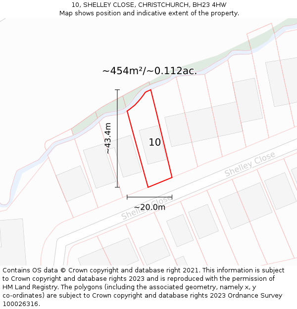 10, SHELLEY CLOSE, CHRISTCHURCH, BH23 4HW: Plot and title map