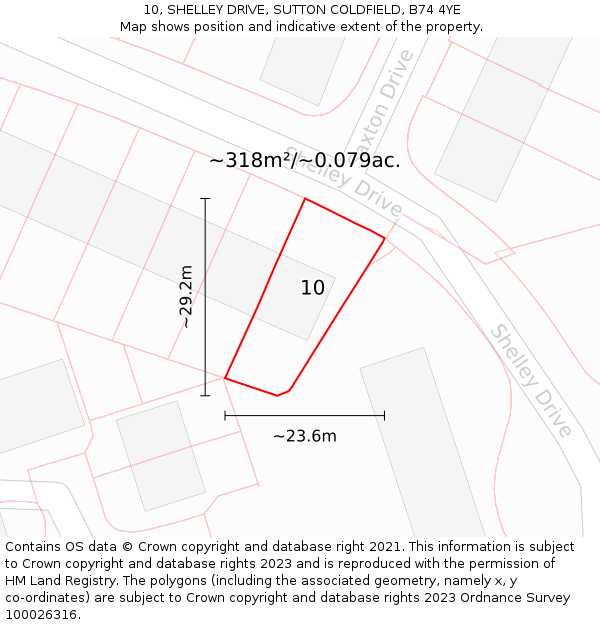 10, SHELLEY DRIVE, SUTTON COLDFIELD, B74 4YE: Plot and title map
