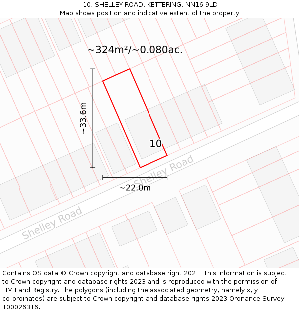 10, SHELLEY ROAD, KETTERING, NN16 9LD: Plot and title map