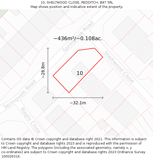 10, SHELTWOOD CLOSE, REDDITCH, B97 5RL: Plot and title map