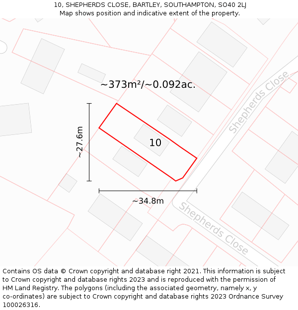 10, SHEPHERDS CLOSE, BARTLEY, SOUTHAMPTON, SO40 2LJ: Plot and title map