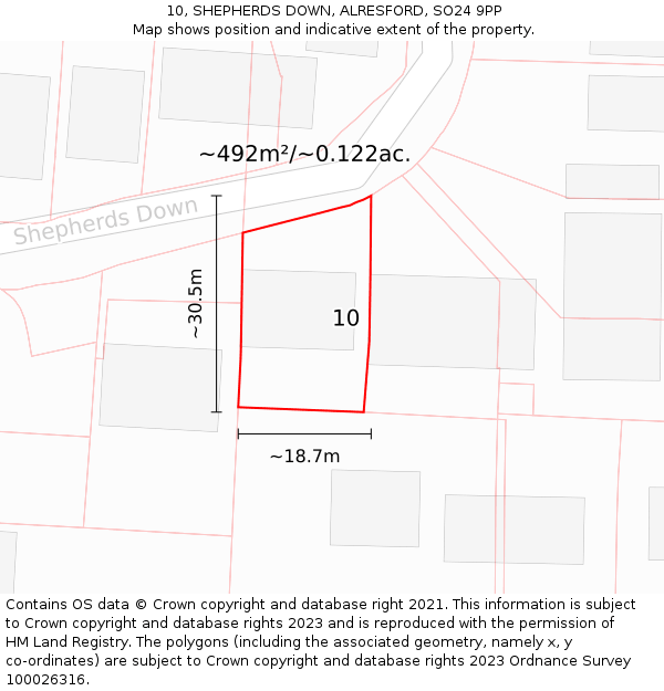 10, SHEPHERDS DOWN, ALRESFORD, SO24 9PP: Plot and title map