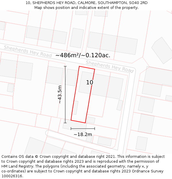 10, SHEPHERDS HEY ROAD, CALMORE, SOUTHAMPTON, SO40 2RD: Plot and title map