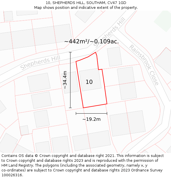 10, SHEPHERDS HILL, SOUTHAM, CV47 1GD: Plot and title map