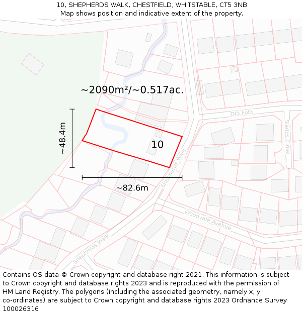 10, SHEPHERDS WALK, CHESTFIELD, WHITSTABLE, CT5 3NB: Plot and title map