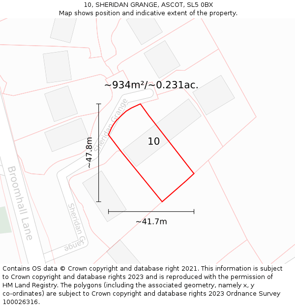 10, SHERIDAN GRANGE, ASCOT, SL5 0BX: Plot and title map