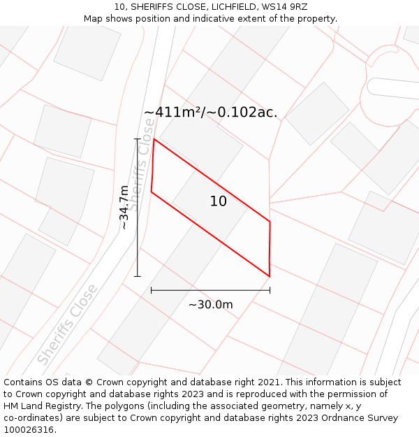 10, SHERIFFS CLOSE, LICHFIELD, WS14 9RZ: Plot and title map