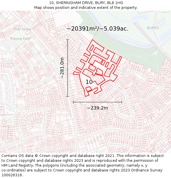 10, SHERINGHAM DRIVE, BURY, BL8 1HG: Plot and title map
