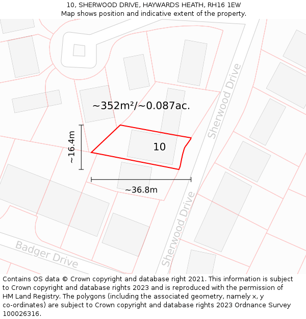 10, SHERWOOD DRIVE, HAYWARDS HEATH, RH16 1EW: Plot and title map