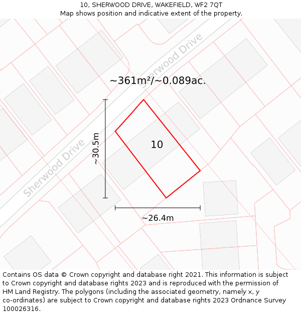 10, SHERWOOD DRIVE, WAKEFIELD, WF2 7QT: Plot and title map