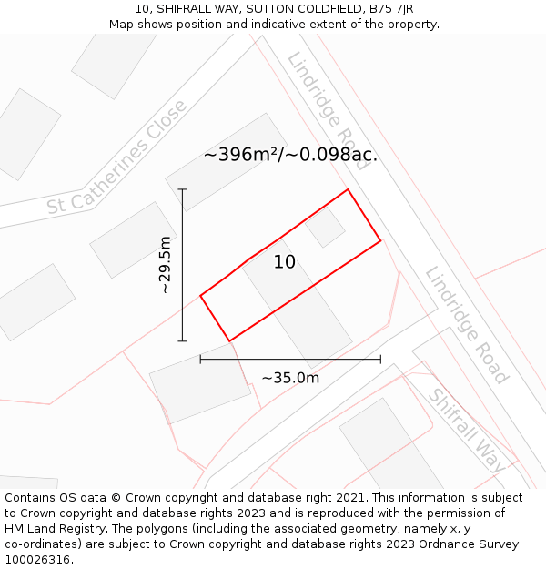 10, SHIFRALL WAY, SUTTON COLDFIELD, B75 7JR: Plot and title map