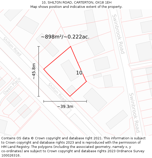 10, SHILTON ROAD, CARTERTON, OX18 1EH: Plot and title map