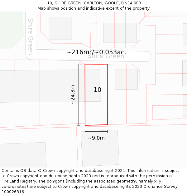 10, SHIRE GREEN, CARLTON, GOOLE, DN14 9FR: Plot and title map