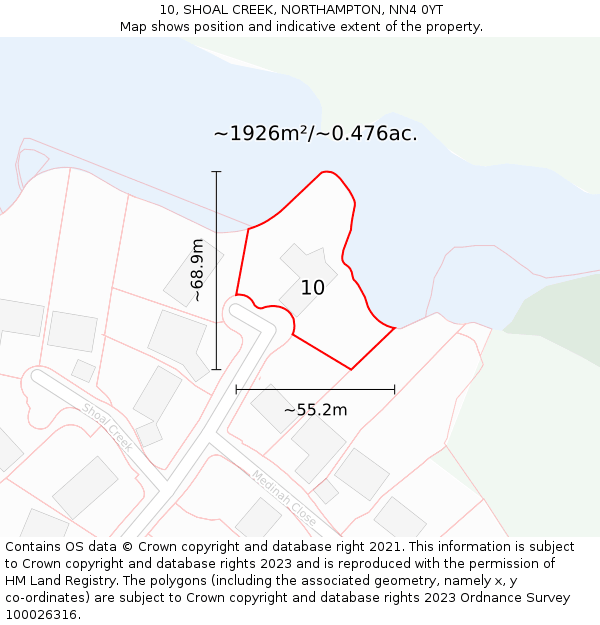 10, SHOAL CREEK, NORTHAMPTON, NN4 0YT: Plot and title map