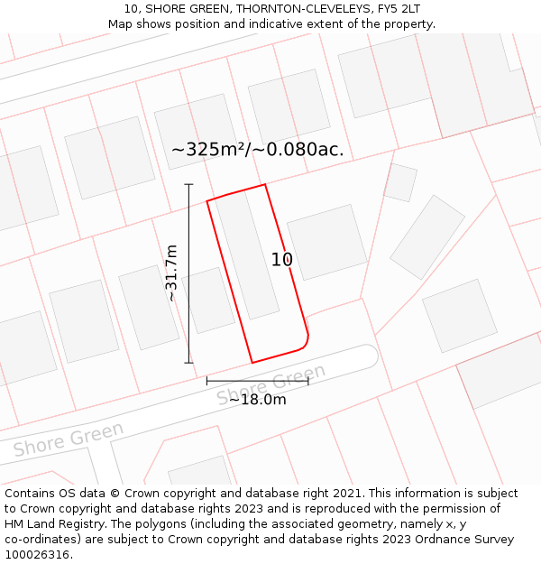 10, SHORE GREEN, THORNTON-CLEVELEYS, FY5 2LT: Plot and title map