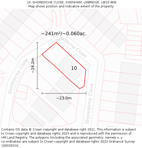 10, SHOREDICHE CLOSE, ICKENHAM, UXBRIDGE, UB10 8EB: Plot and title map