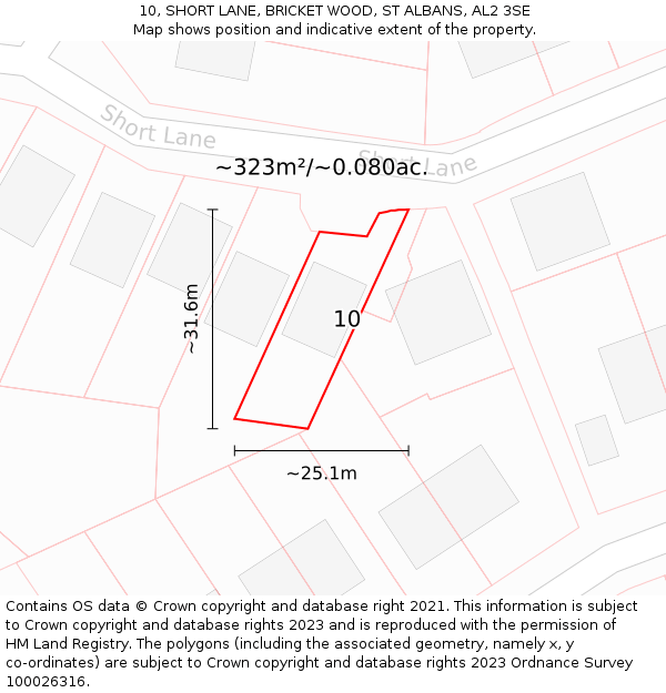 10, SHORT LANE, BRICKET WOOD, ST ALBANS, AL2 3SE: Plot and title map