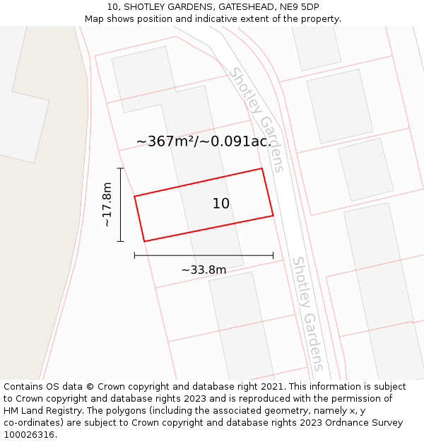 10, SHOTLEY GARDENS, GATESHEAD, NE9 5DP: Plot and title map