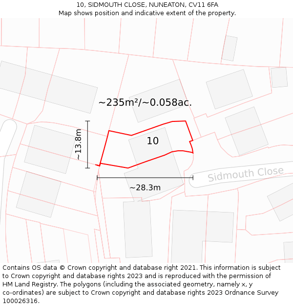 10, SIDMOUTH CLOSE, NUNEATON, CV11 6FA: Plot and title map