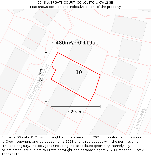 10, SILVERGATE COURT, CONGLETON, CW12 3BJ: Plot and title map