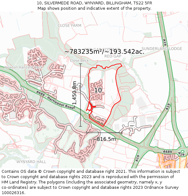 10, SILVERMEDE ROAD, WYNYARD, BILLINGHAM, TS22 5FR: Plot and title map