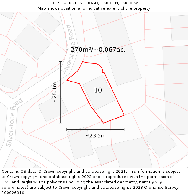 10, SILVERSTONE ROAD, LINCOLN, LN6 0FW: Plot and title map