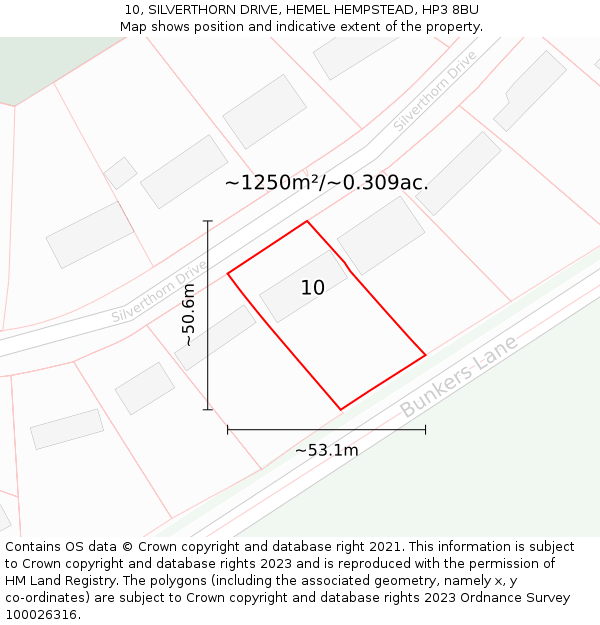 10, SILVERTHORN DRIVE, HEMEL HEMPSTEAD, HP3 8BU: Plot and title map