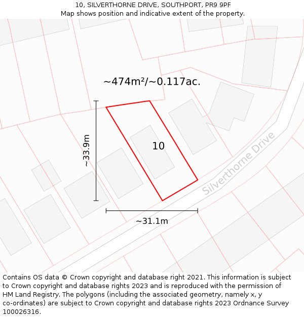 10, SILVERTHORNE DRIVE, SOUTHPORT, PR9 9PF: Plot and title map