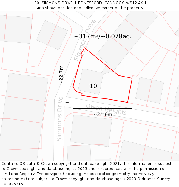 10, SIMMONS DRIVE, HEDNESFORD, CANNOCK, WS12 4XH: Plot and title map