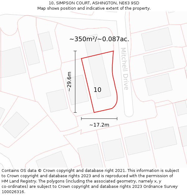 10, SIMPSON COURT, ASHINGTON, NE63 9SD: Plot and title map