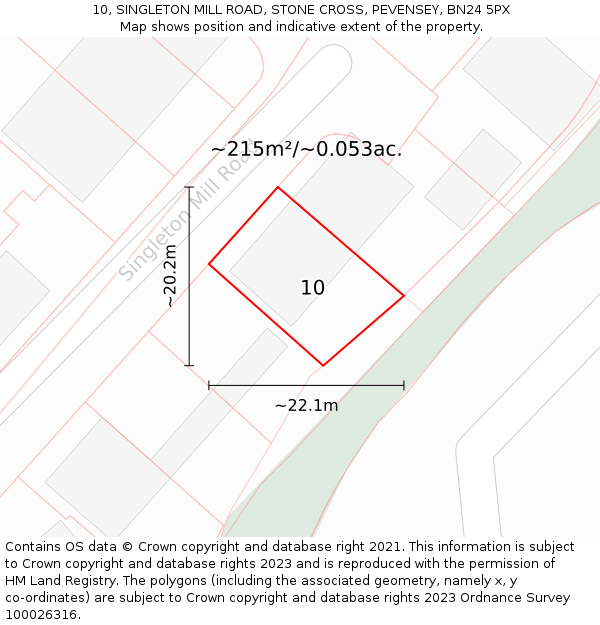 10, SINGLETON MILL ROAD, STONE CROSS, PEVENSEY, BN24 5PX: Plot and title map