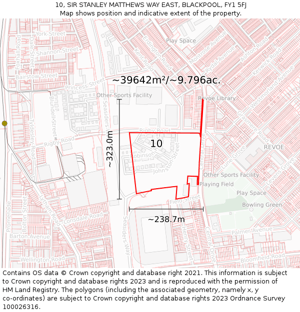 10, SIR STANLEY MATTHEWS WAY EAST, BLACKPOOL, FY1 5FJ: Plot and title map