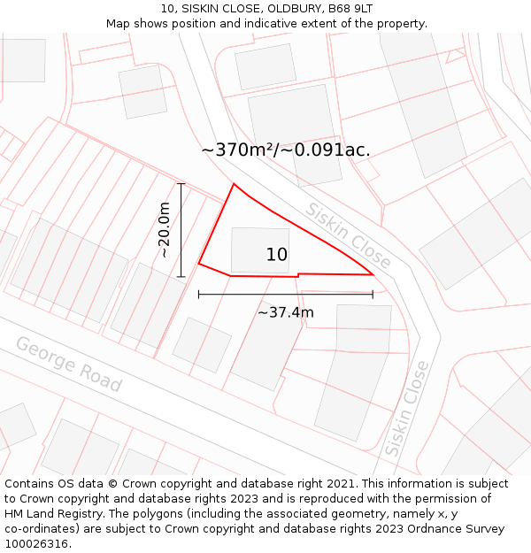 10, SISKIN CLOSE, OLDBURY, B68 9LT: Plot and title map
