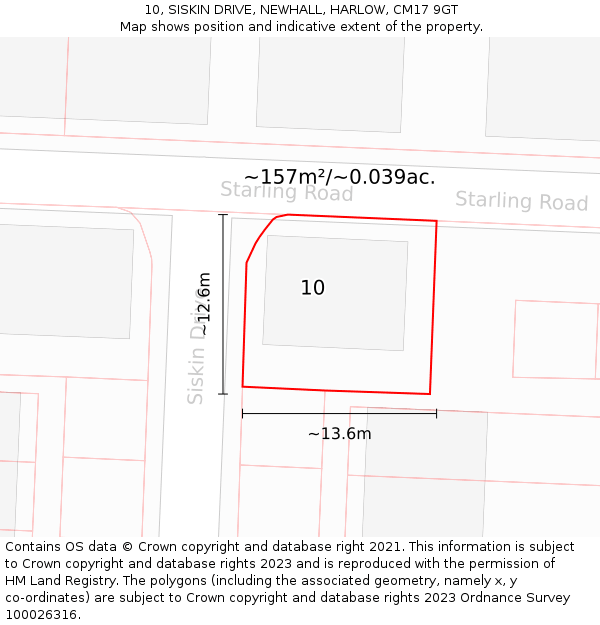 10, SISKIN DRIVE, NEWHALL, HARLOW, CM17 9GT: Plot and title map