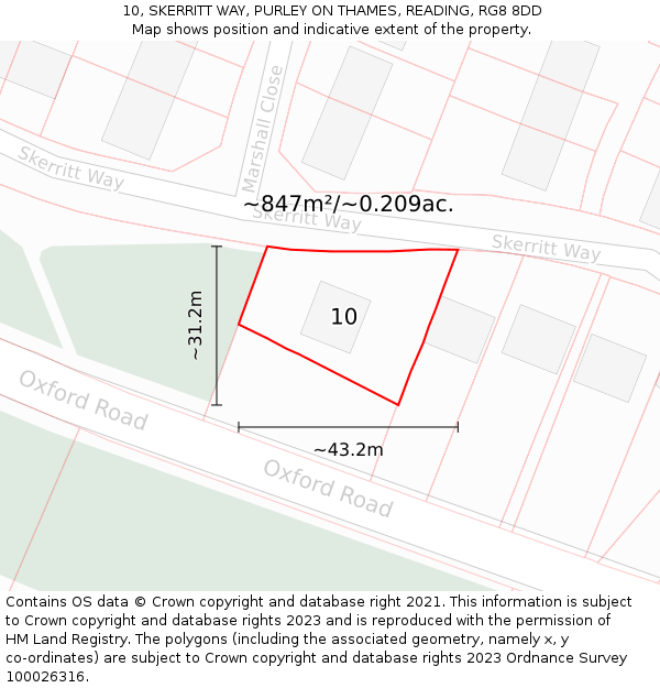 10, SKERRITT WAY, PURLEY ON THAMES, READING, RG8 8DD: Plot and title map