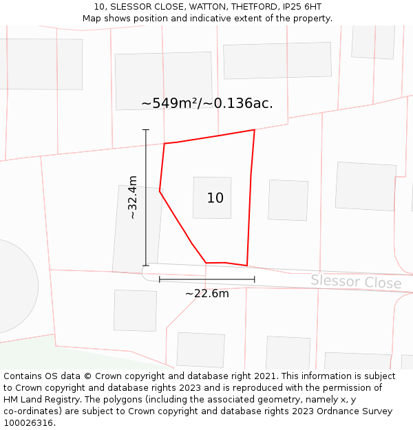 10, SLESSOR CLOSE, WATTON, THETFORD, IP25 6HT: Plot and title map