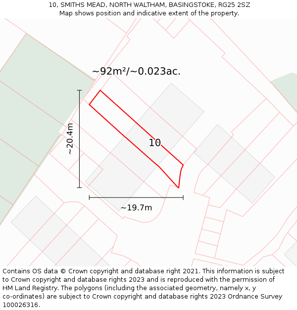 10, SMITHS MEAD, NORTH WALTHAM, BASINGSTOKE, RG25 2SZ: Plot and title map