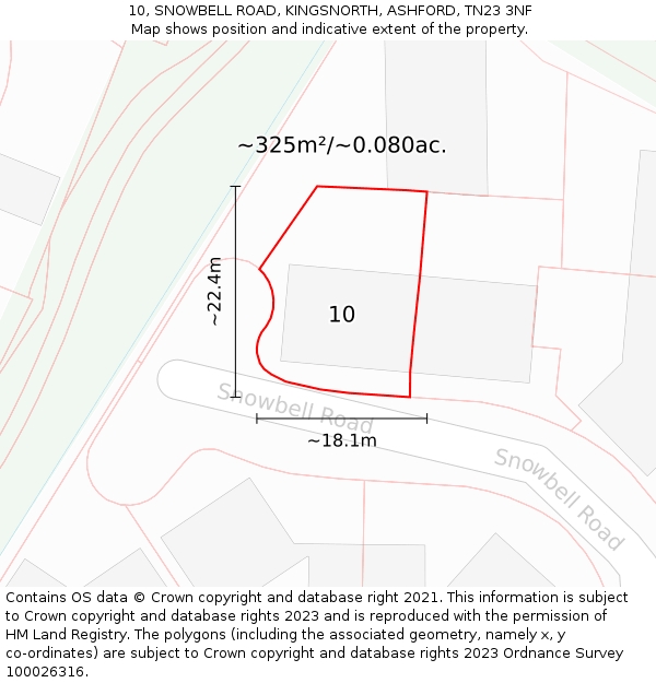 10, SNOWBELL ROAD, KINGSNORTH, ASHFORD, TN23 3NF: Plot and title map