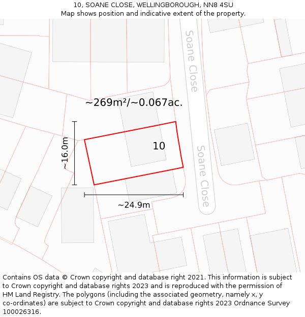 10, SOANE CLOSE, WELLINGBOROUGH, NN8 4SU: Plot and title map