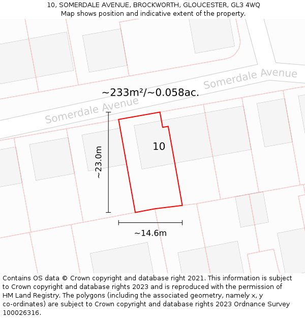 10, SOMERDALE AVENUE, BROCKWORTH, GLOUCESTER, GL3 4WQ: Plot and title map