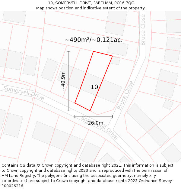 10, SOMERVELL DRIVE, FAREHAM, PO16 7QG: Plot and title map