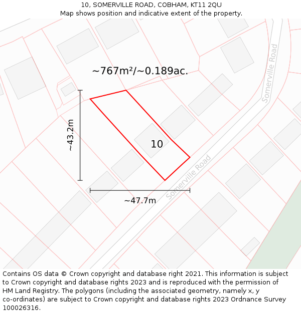 10, SOMERVILLE ROAD, COBHAM, KT11 2QU: Plot and title map