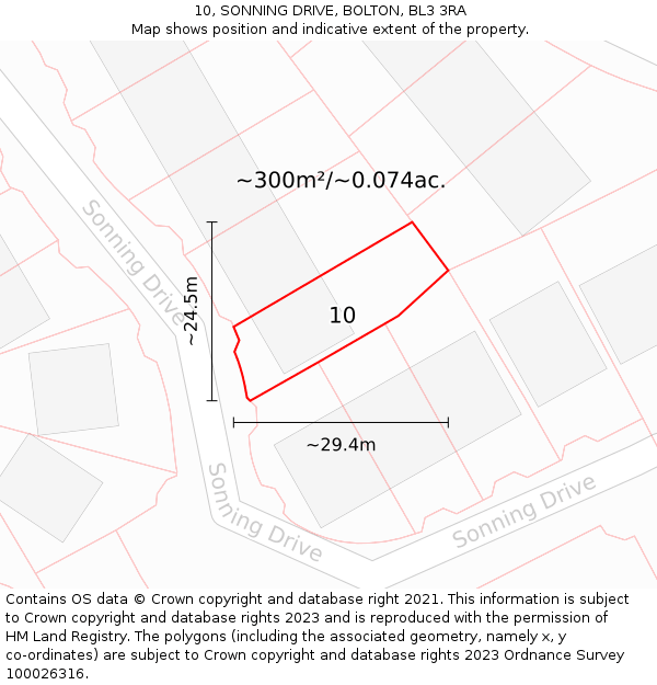 10, SONNING DRIVE, BOLTON, BL3 3RA: Plot and title map