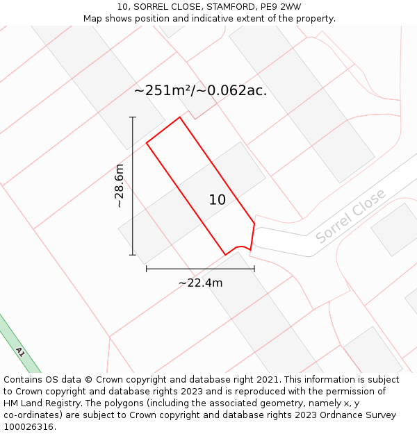 10, SORREL CLOSE, STAMFORD, PE9 2WW: Plot and title map