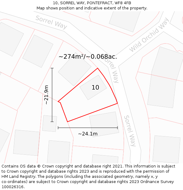 10, SORREL WAY, PONTEFRACT, WF8 4FB: Plot and title map