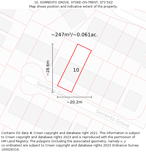 10, SORRENTO GROVE, STOKE-ON-TRENT, ST3 5XZ: Plot and title map