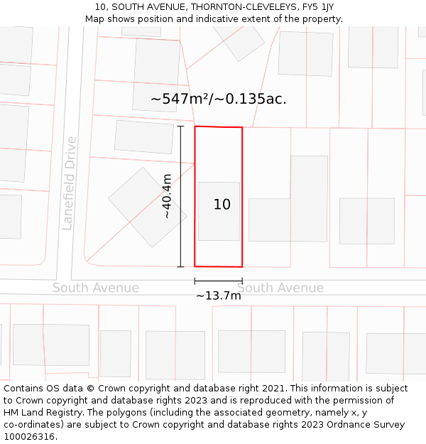 10, SOUTH AVENUE, THORNTON-CLEVELEYS, FY5 1JY: Plot and title map