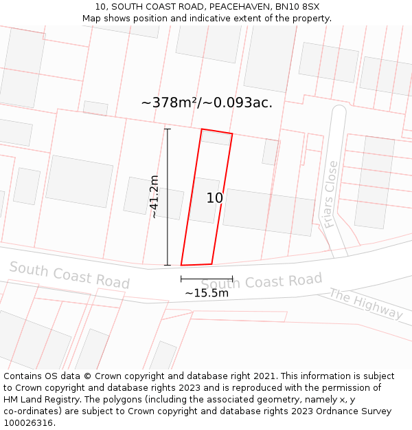 10, SOUTH COAST ROAD, PEACEHAVEN, BN10 8SX: Plot and title map